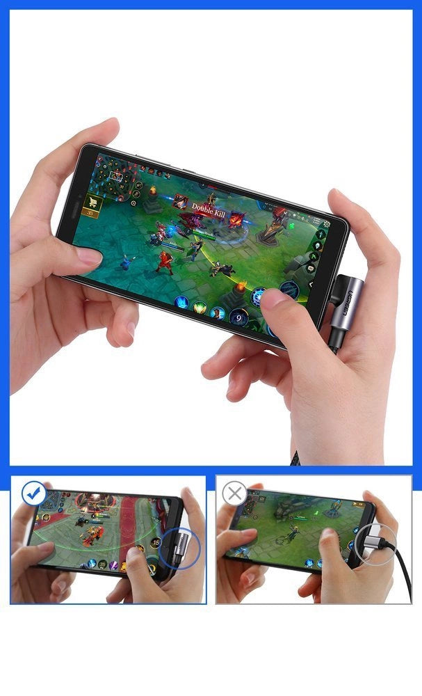 Ugreen US284 50941 USB-A (gerade) / USB-C (gewinkelt) Kabel 3A 1m – grau