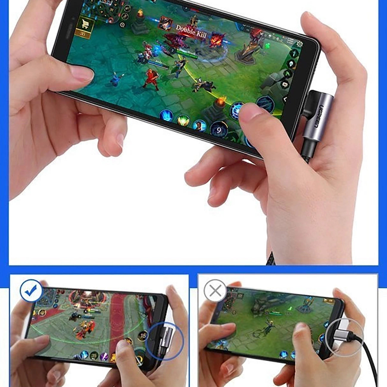 Ugreen US284 70255 USB-A (gerade) / USB-C (gewinkelt) Kabel 3A 3m – grau