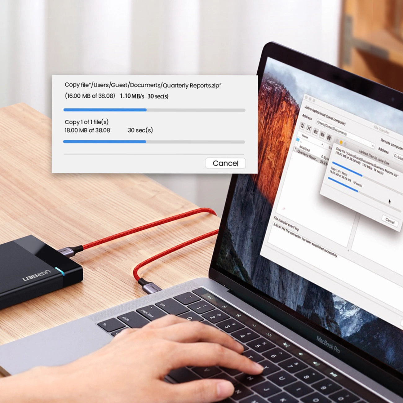 Ugreen US294 USB-C – USB-C 3A 480 Mbit/s Kabel 1 m – rot