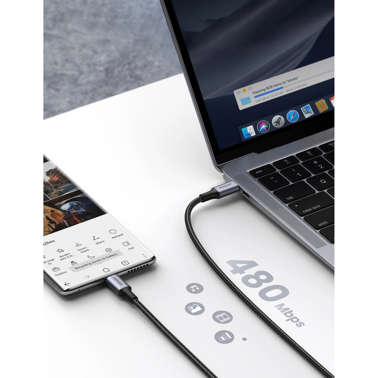 Ugreen US316 USB-C / USB-C-Kabel 480 Mbit/s 5 A 0,5 m – Grau