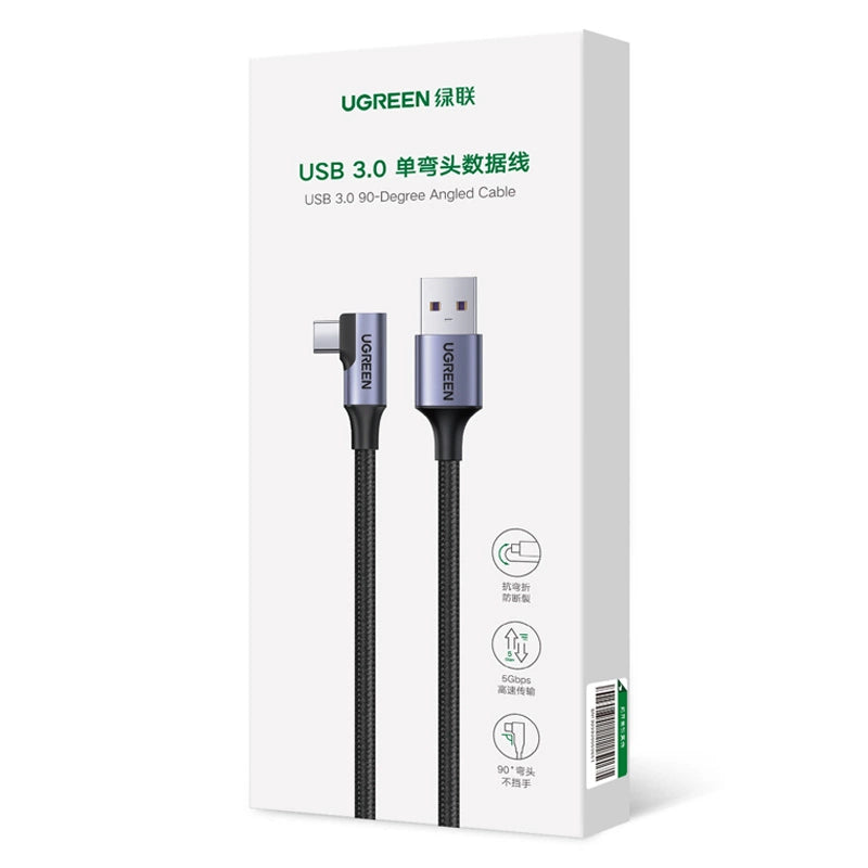 Ugreen US385 USB-A / USB-C 90º 5Gb/s 3A 1m abgewinkeltes Kabel - Schwarz