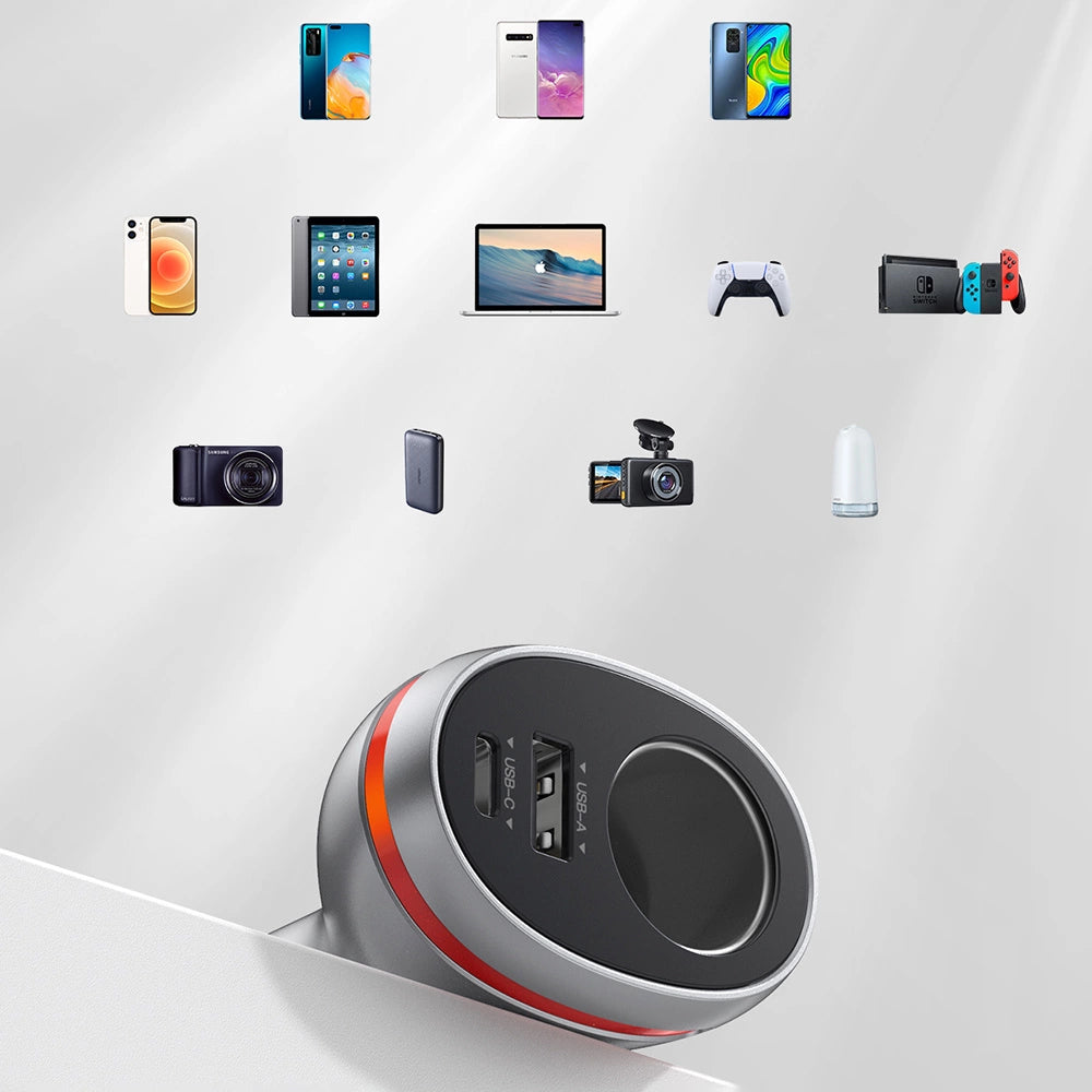 Ugreen USB Type C / USB QC PD 24W Autoladegerät mit 12V Zigarettenanzünderbuchse silber (CD204)