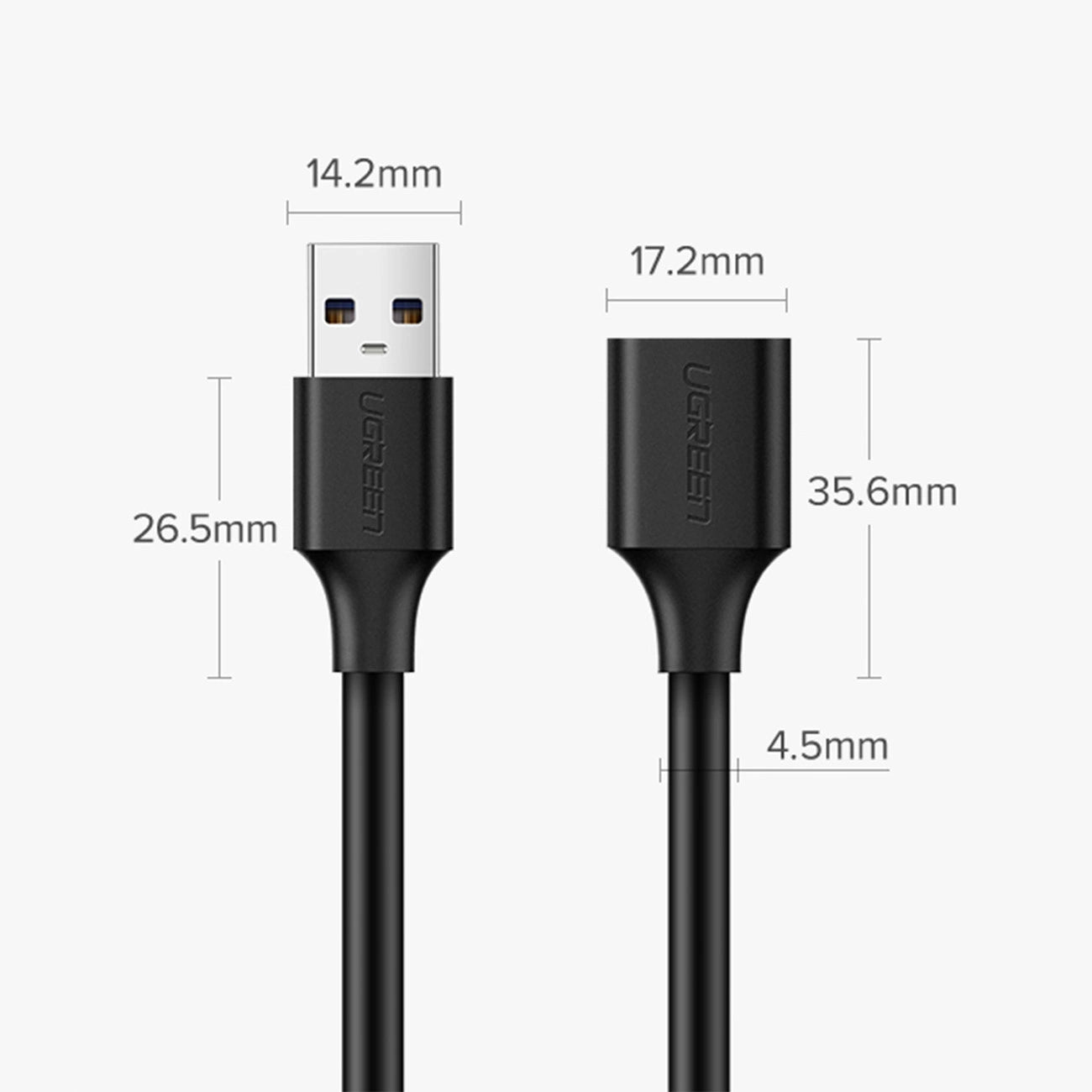 Ugreen Verlängerungskabel USB (männlich) - USB (weiblich) 2.0 480 Mbit/s 3 m schwarz (US103)