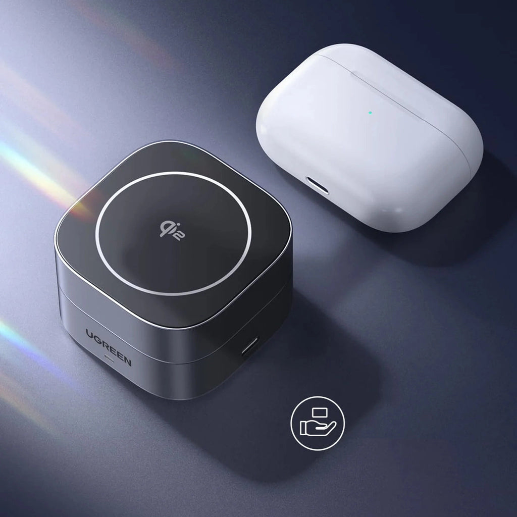 Ugreen W702 3in1 induktives Ladegerät mit MagSafe/Qi2 und USB-C-Anschluss für Telefon/Kopfhörer – Schwarz
