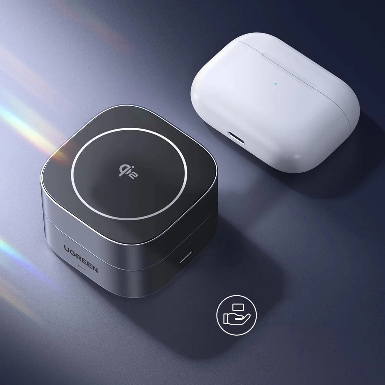 Ugreen W702 3in1 induktives Ladegerät mit MagSafe/Qi2 und USB-C-Anschluss für Telefon/Kopfhörer – Schwarz