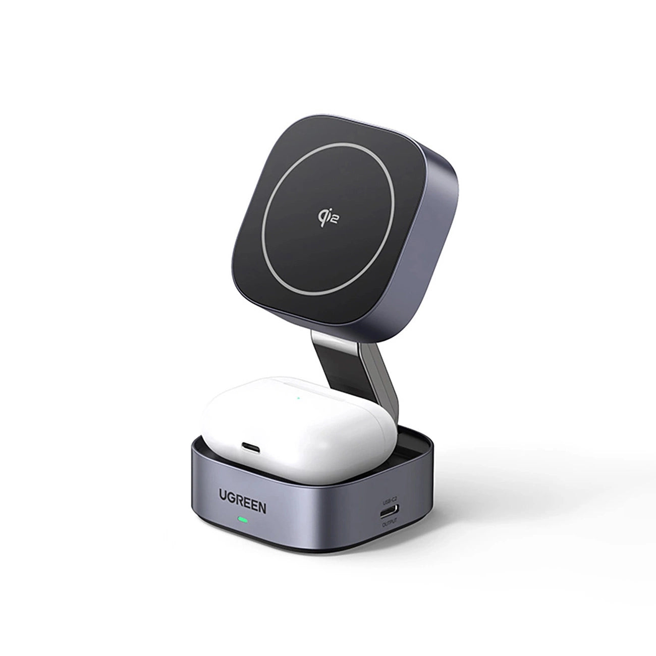 Ugreen W702 3in1 induktives Ladegerät mit MagSafe/Qi2 und USB-C-Anschluss für Telefon/Kopfhörer – Schwarz