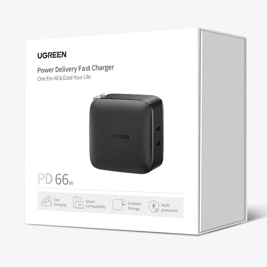 Ugreen Wandladegerät 2x USB Typ C 66W Power Delivery 3.0 Quick Charge 4.0+ schwarz (CD216)