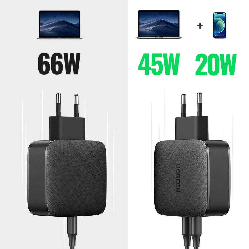 Ugreen Wandladegerät 2x USB Typ C 66W Power Delivery 3.0 Quick Charge 4.0+ schwarz (CD216)