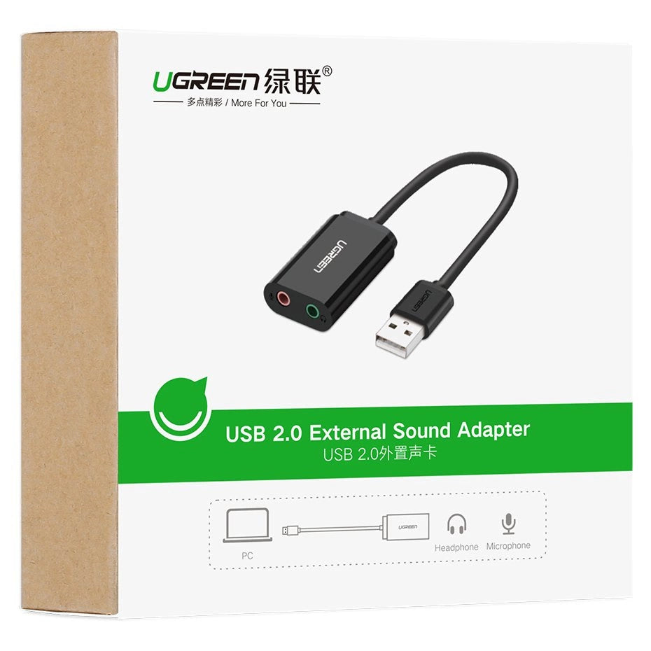 Ugreen externe Soundkarte Musikadapter USB - 3,5 mm Miniklinke 15cm schwarz (30724)