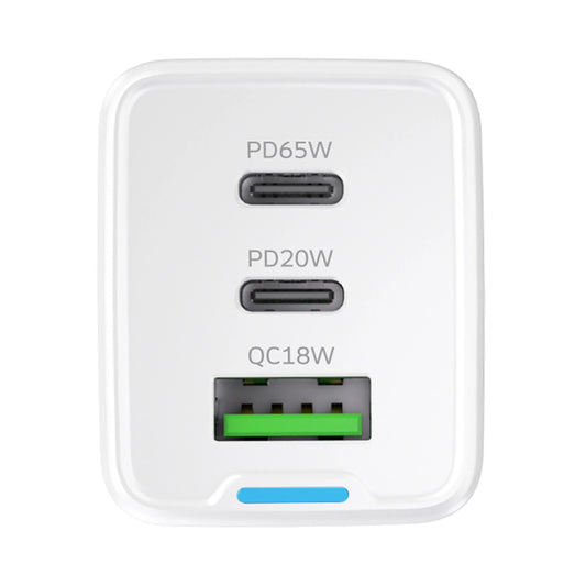 Wozinsky GaN 65W Ladegerät mit USB-A 2xUSB-C Anschlüssen mit 65W USB-C Kabel - Weiß