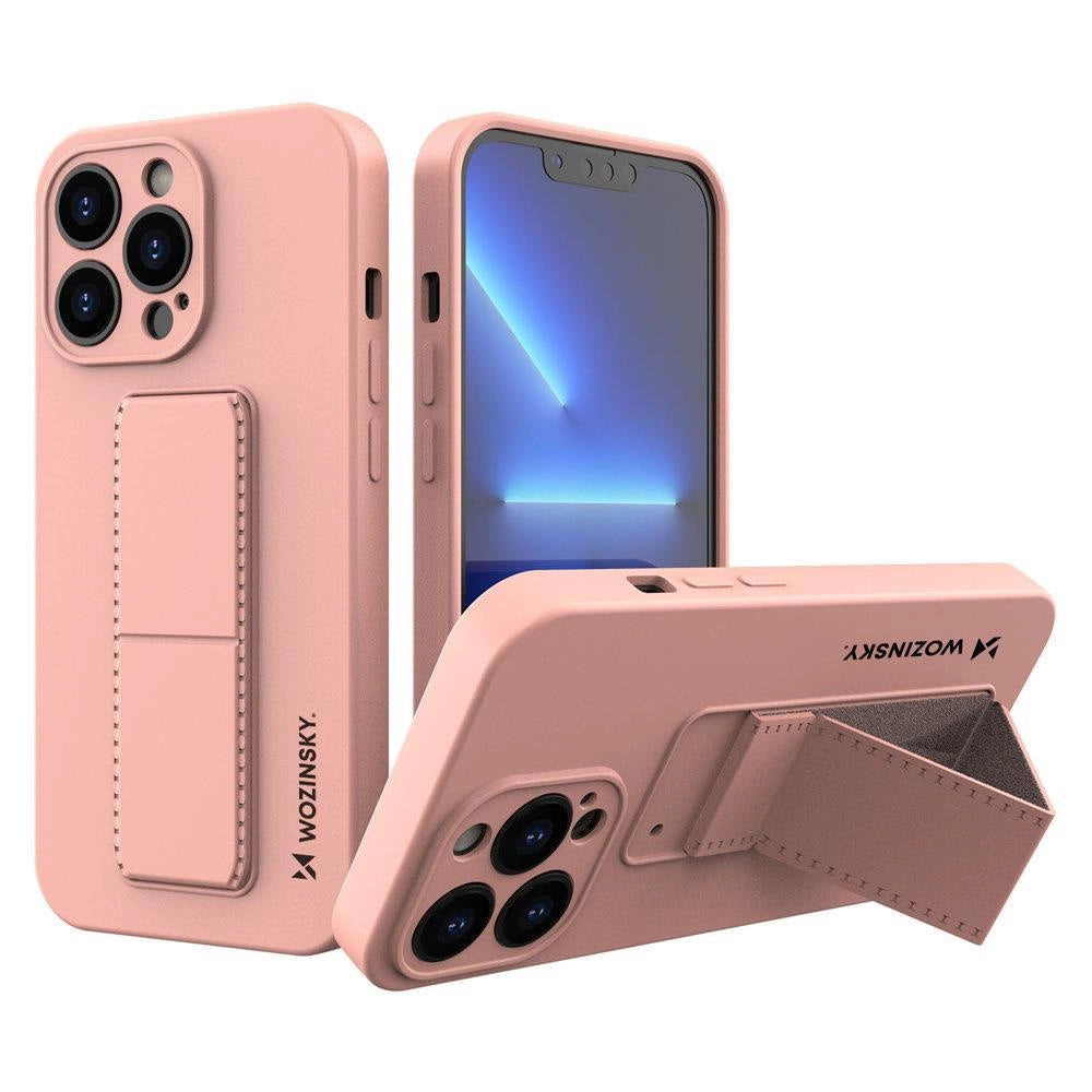 Wozinsky Kickstand Case iPhone 13 mini Silikonhülle mit Ständer rosa