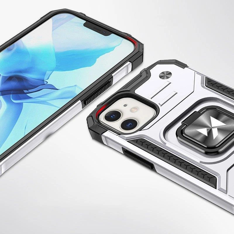 Wozinsky Ring Armor Hülle für iPhone 14 gepanzerte Hülle magnetischer Haltering silber