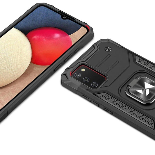 Wozinsky Ring Armor Tough Hybrid Case Cover + Magnethalter für Samsung Galaxy A03s schwarz