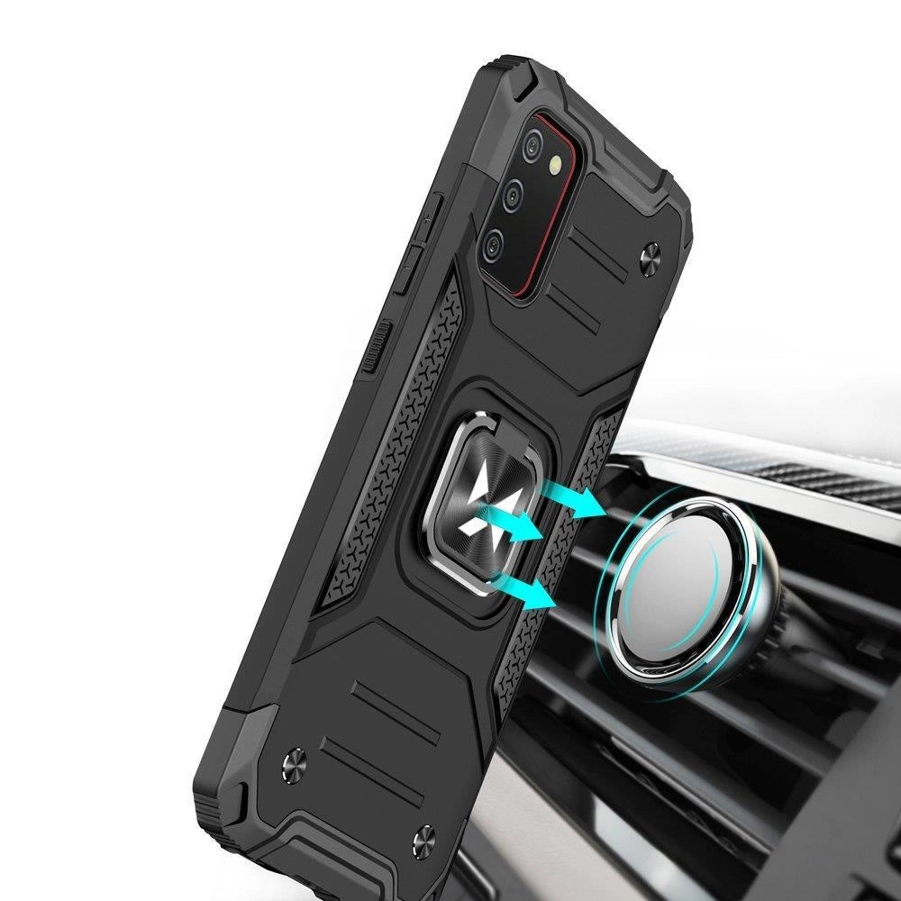 Wozinsky Ring Armor Tough Hybrid Case Cover + Magnethalter für Samsung Galaxy A03s schwarz