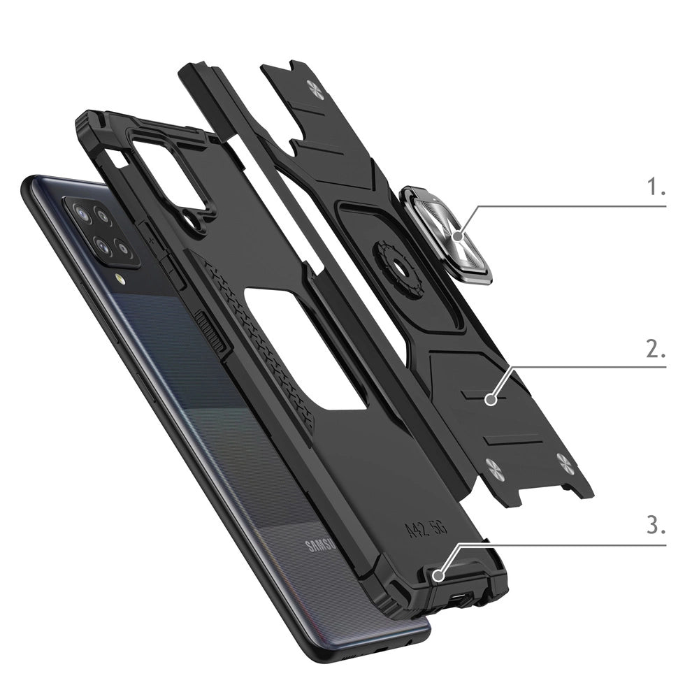 Wozinsky Ring Armor robuste Hybrid-Hülle + Magnethalterung für Samsung Galaxy A42 5G blau