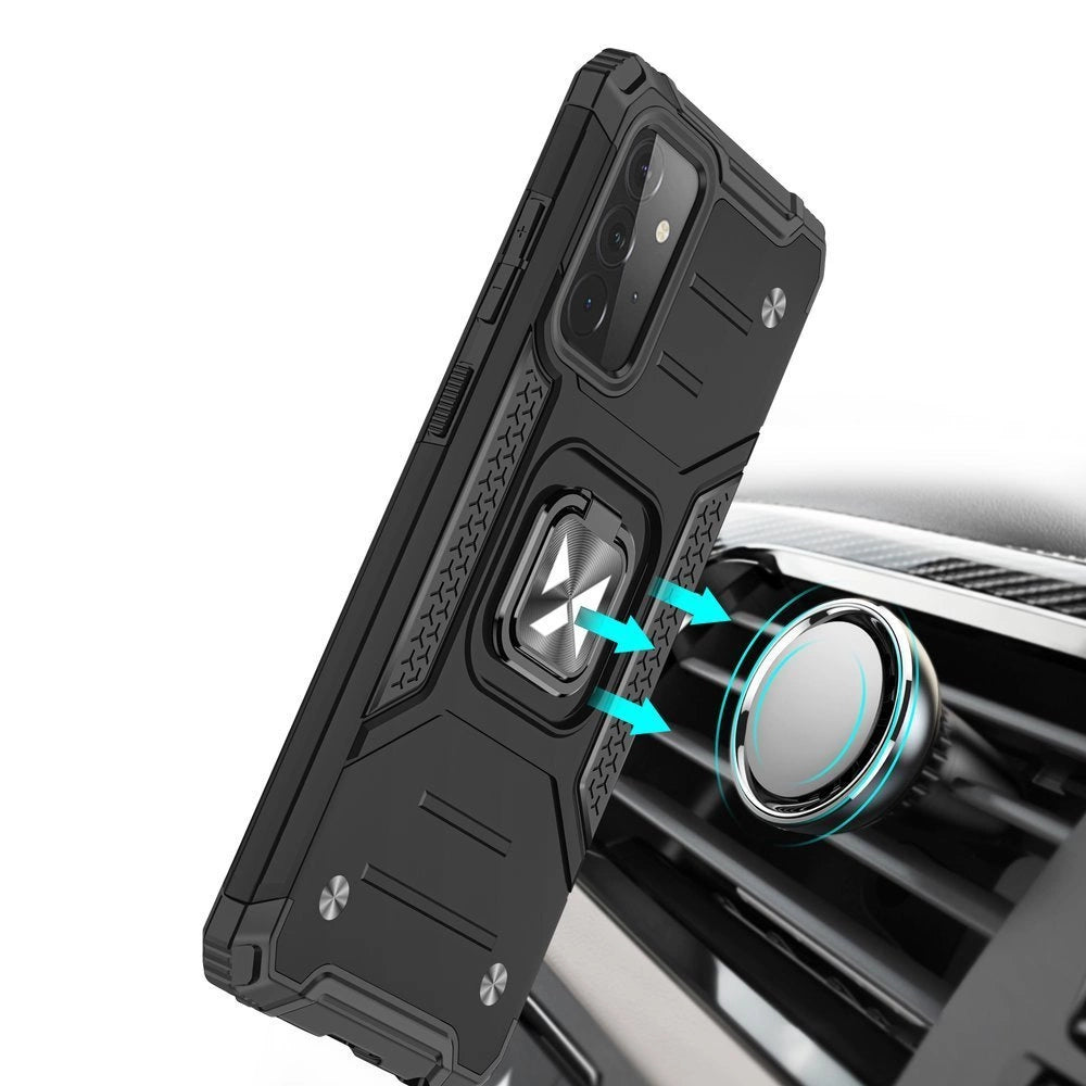 Wozinsky Ring Armor robuste Hybrid-Hülle + Magnethalterung für Samsung Galaxy A72 4G schwarz