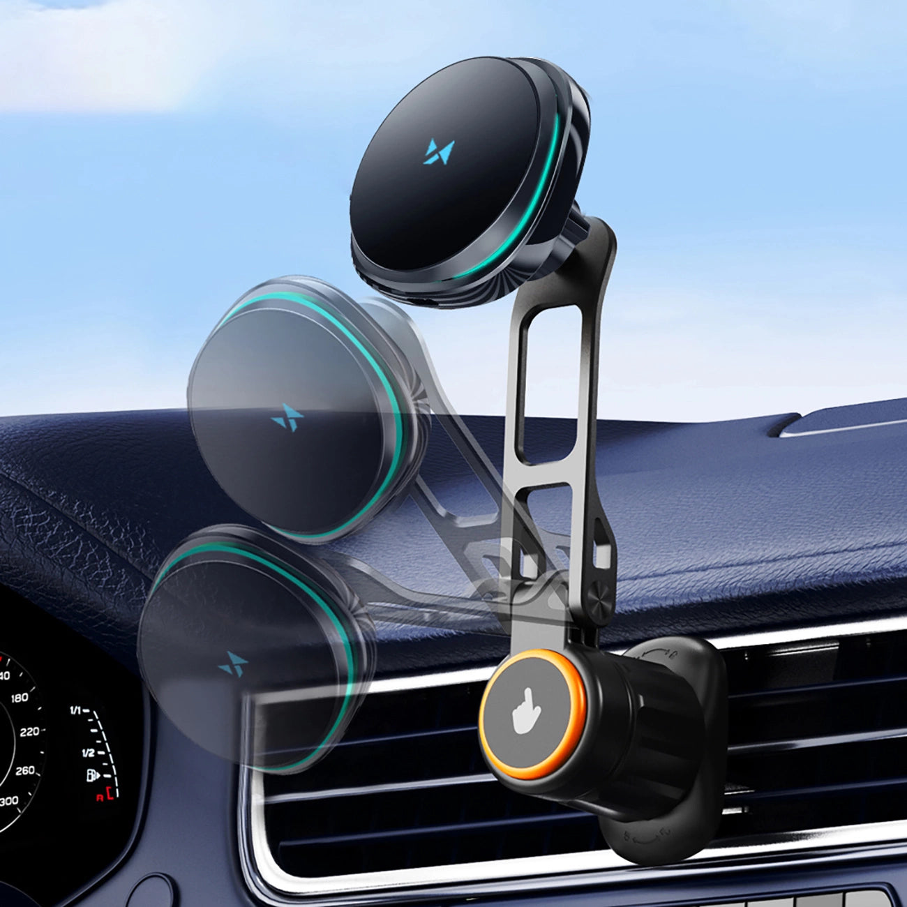 Wozinsky WCT5-6S2Y Autohalterung mit Qi/MagSafe 15W kabellosem Ladegerät und Lüftungsventilator - Schwarz