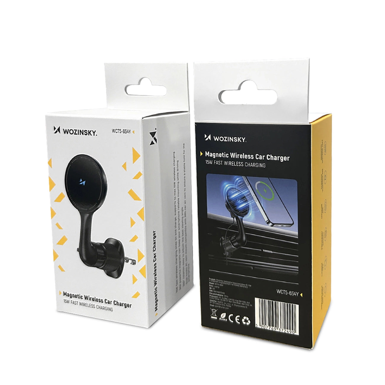 Wozinsky WCT5-6S4Y Autohalterung mit Qi/MagSafe 15W induktivem Ladegerät für Lüftungsschlitze - Schwarz