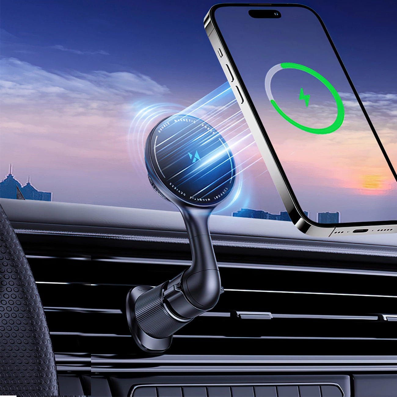 Wozinsky WCT5-6S4Y Autohalterung mit Qi/MagSafe 15W induktivem Ladegerät für Lüftungsschlitze - Schwarz