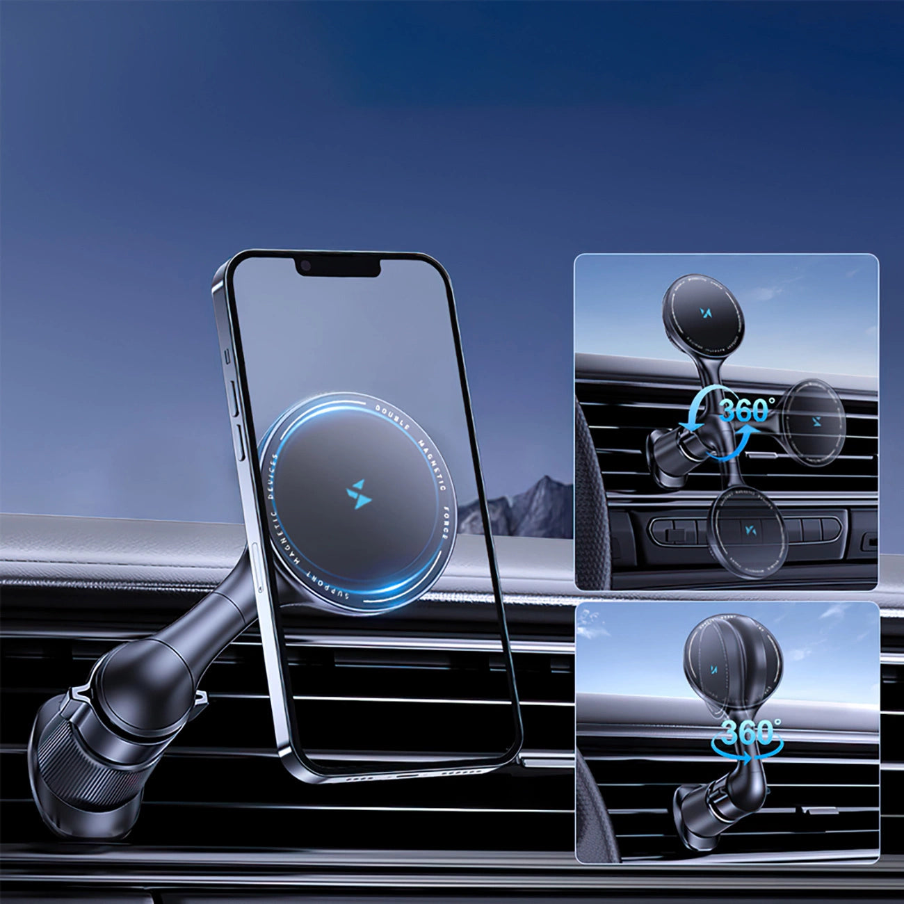 Wozinsky WCT5-6S4Y Autohalterung mit Qi/MagSafe 15W induktivem Ladegerät für Lüftungsschlitze - Schwarz