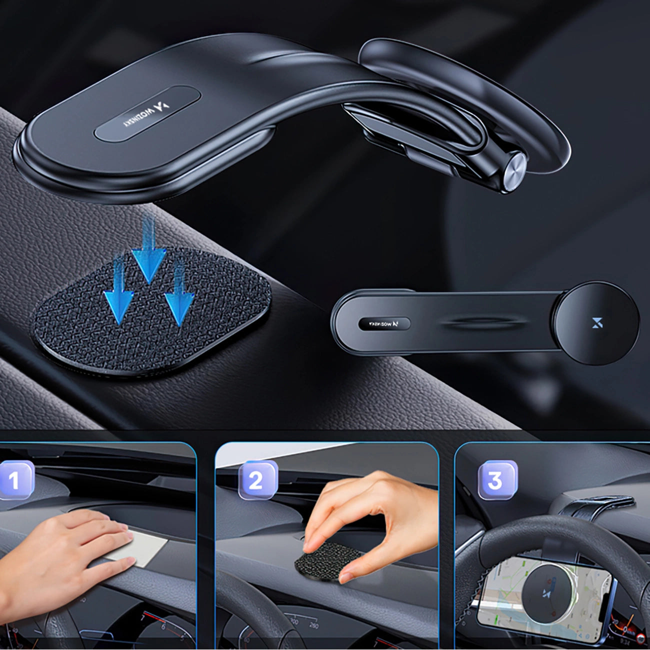 Wozinsky WCZ2Y2S Magnetische Autohalterung mit 15W MagSafe Induktives Ladegerät für das Autocockpit - Schwarz