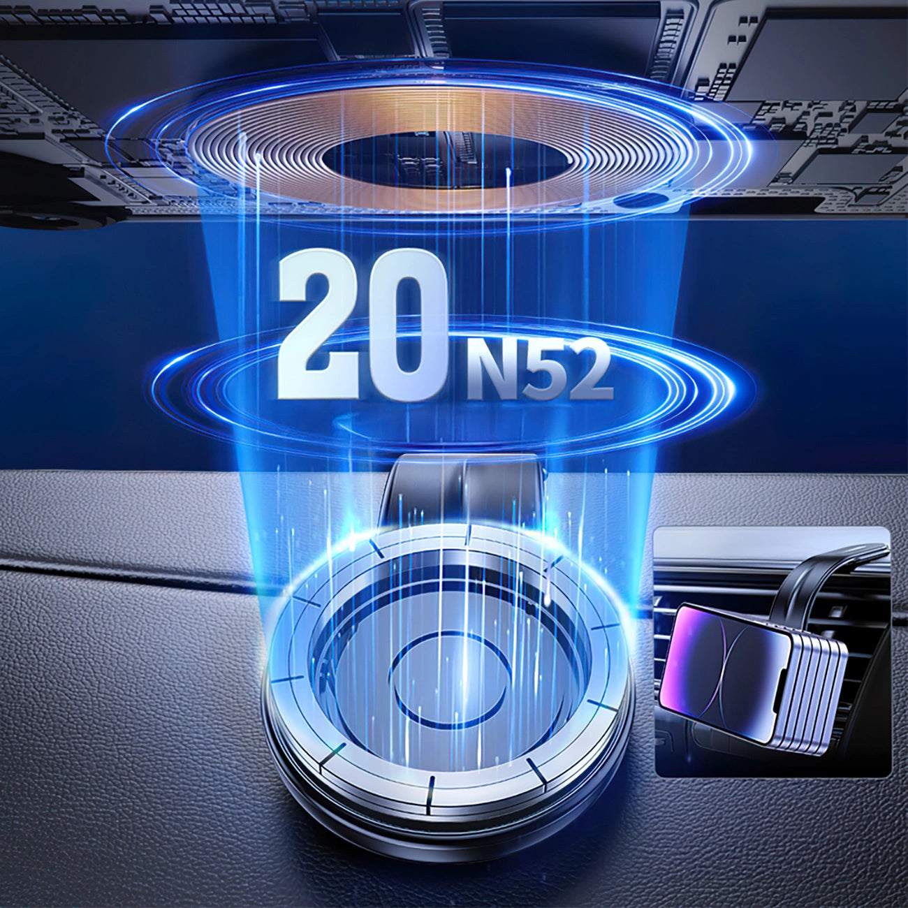 Wozinsky WCZ2Y2S Magnetische Autohalterung mit 15W MagSafe Induktives Ladegerät für das Autocockpit - Schwarz