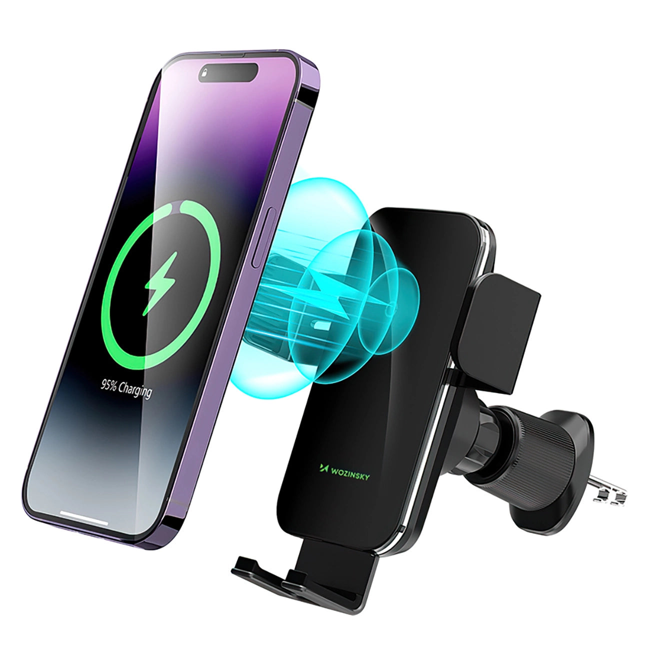 Wozinsky WEDZ-3Y8S Auto-Klemmhalterung mit 15W induktivem Ladegerät für Telefon an der Lüftungsöffnung - schwarz