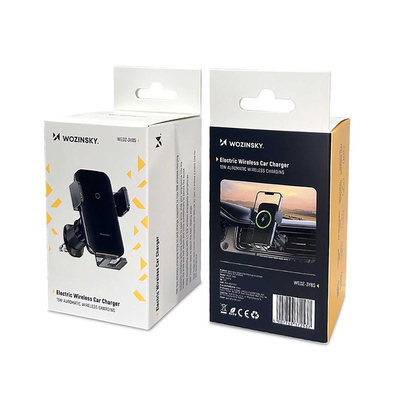 Wozinsky WEDZ-3Y8S Auto-Klemmhalterung mit 15W induktivem Ladegerät für Telefon an der Lüftungsöffnung - schwarz