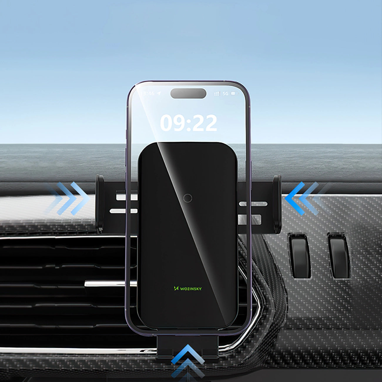 Wozinsky WEDZ-3Y8S Auto-Klemmhalterung mit 15W induktivem Ladegerät für Telefon an der Lüftungsöffnung - schwarz