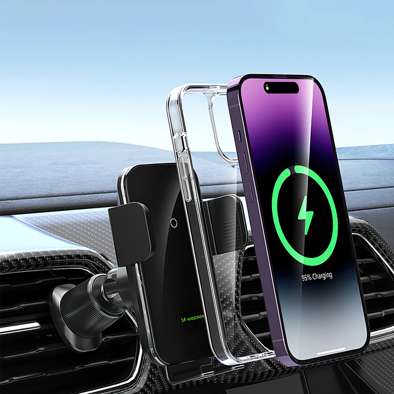 Wozinsky WEDZ-3Y8S Auto-Klemmhalterung mit 15W induktivem Ladegerät für Telefon an der Lüftungsöffnung - schwarz