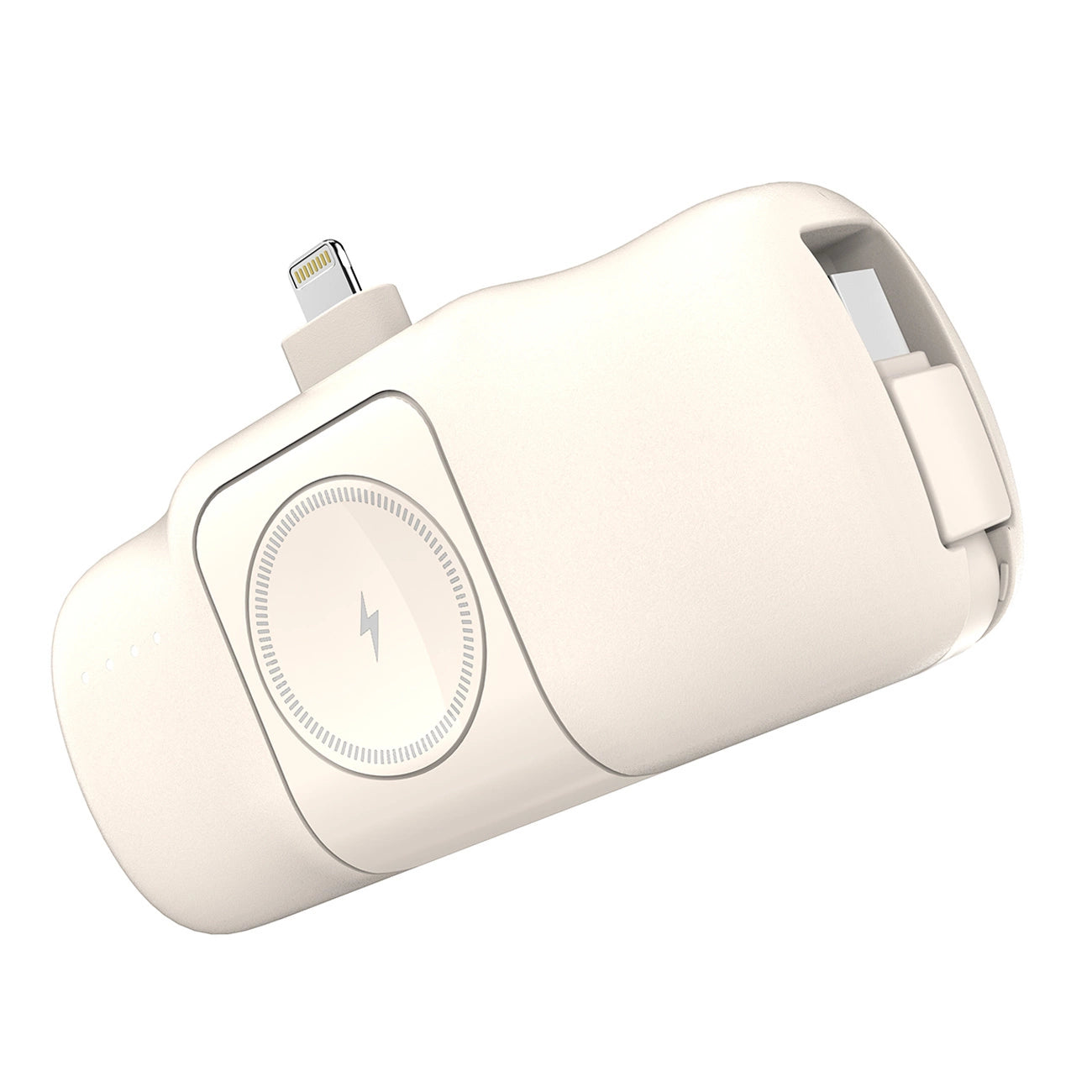 Wozinsky WF16-YLS 5000 mAh 15 W Lightning Mini-Powerbank mit integriertem USB-C-Kabel und Apple Watch Ladegerät – Beige