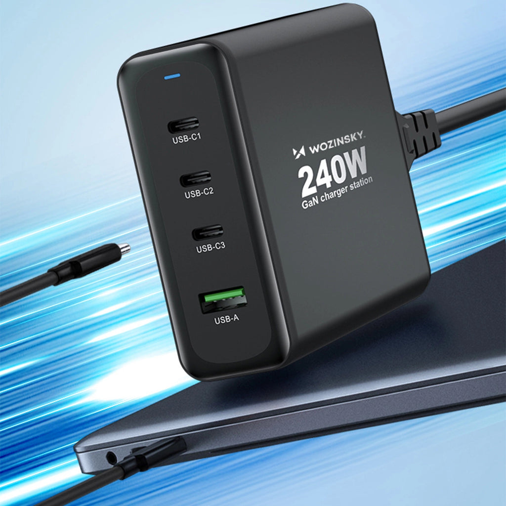 Wozinsky WGCSB 240W GaN Wandladegerät USB-A / 3 x USB-C - Schwarz