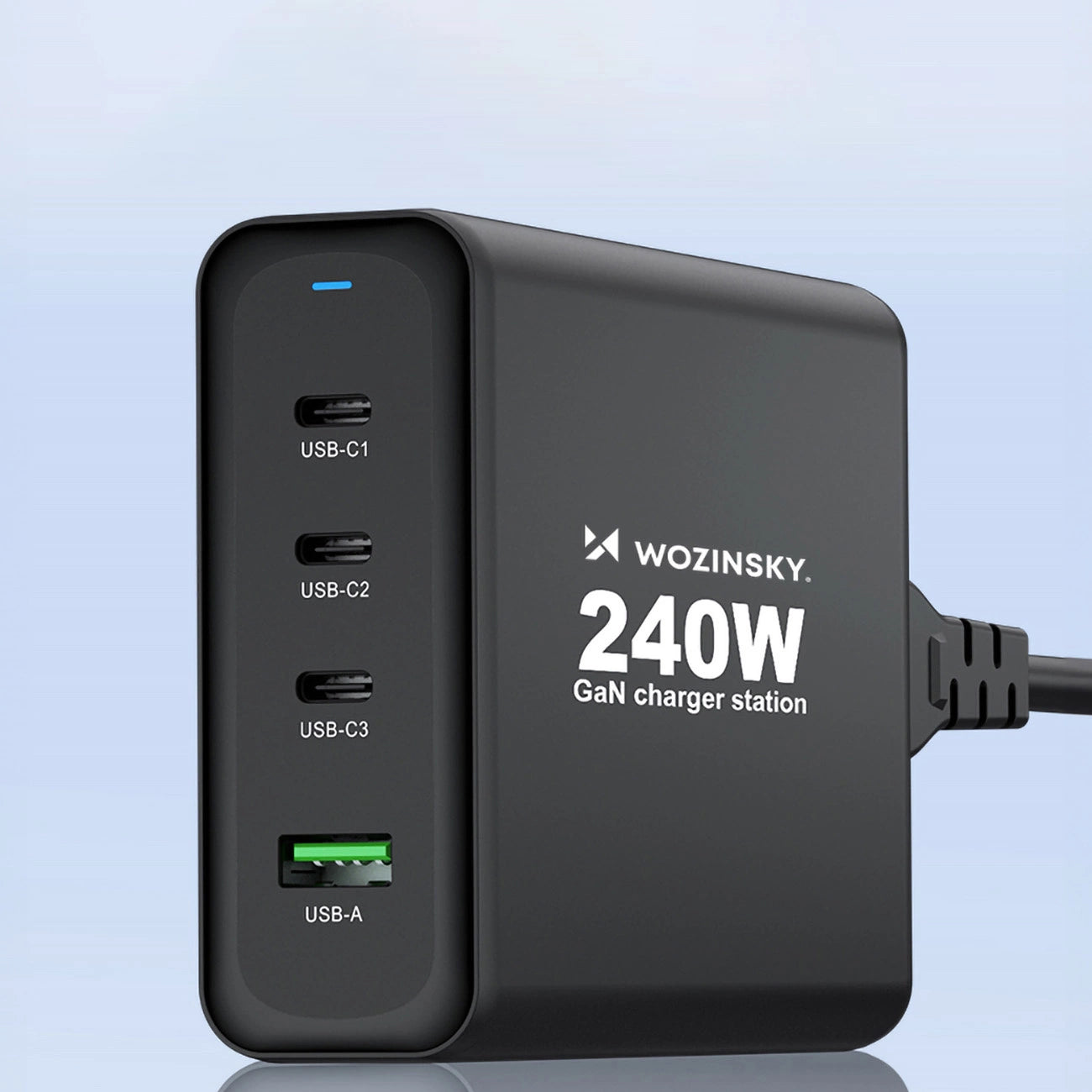 Wozinsky WGCSB 240W GaN Wandladegerät USB-A / 3 x USB-C - Schwarz