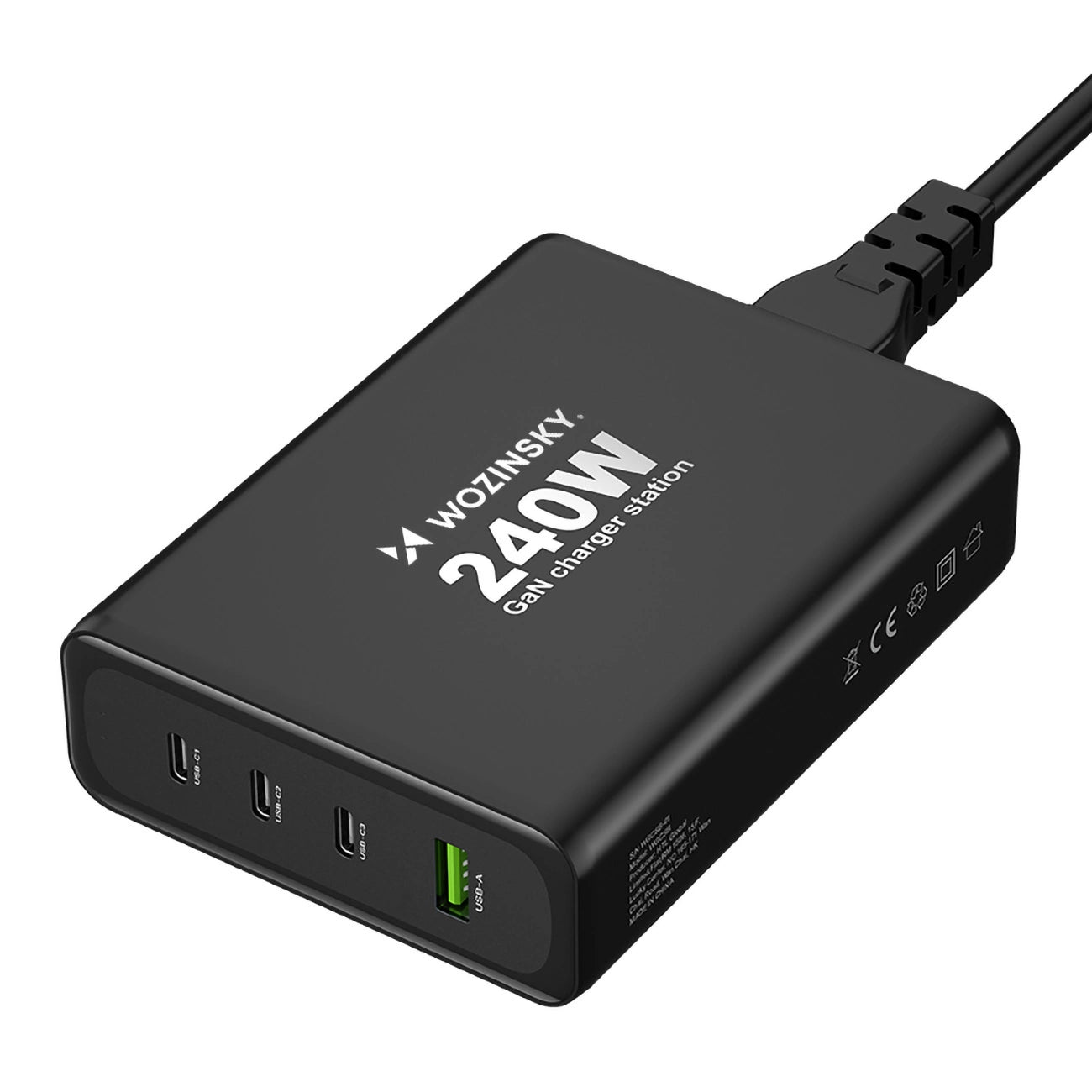 Wozinsky WGCSB 240W GaN Wandladegerät USB-A / 3 x USB-C - Schwarz