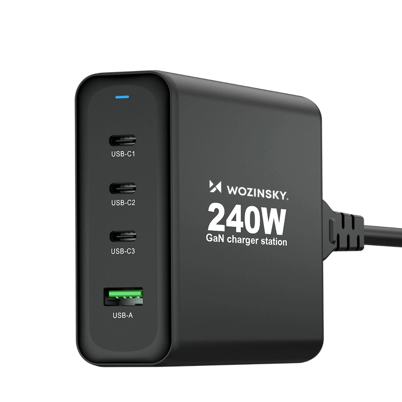 Wozinsky WGCSB 240W GaN Wandladegerät USB-A / 3 x USB-C - Schwarz
