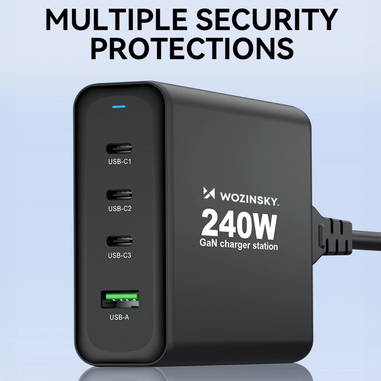 Wozinsky WGCSB 240W GaN Wandladegerät USB-A / 3 x USB-C - Schwarz