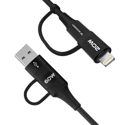 Wozinsky WNBAA 4in1 Kabel 2x USB-C 1x USB-A 1x Lightning 60W 1 m - Schwarz