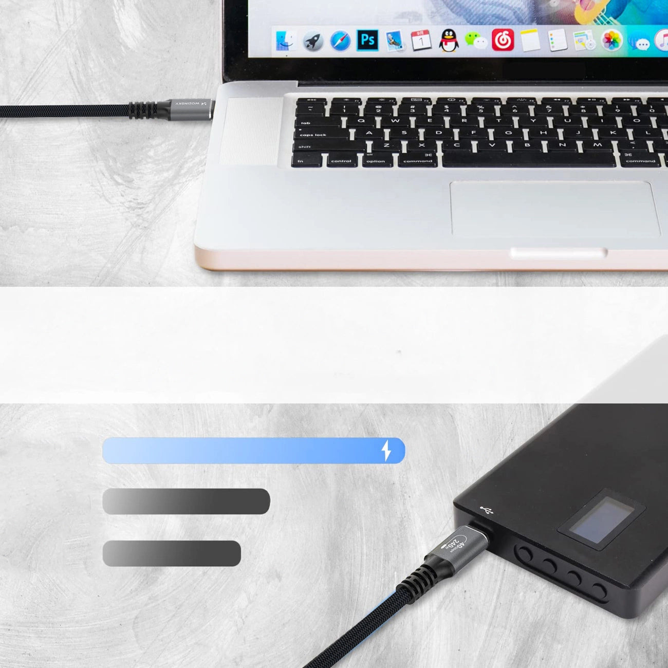Wozinsky WPS-UY41S USB-C Thunderbolt 4 Kabel 240W 1m 4K - Schwarz