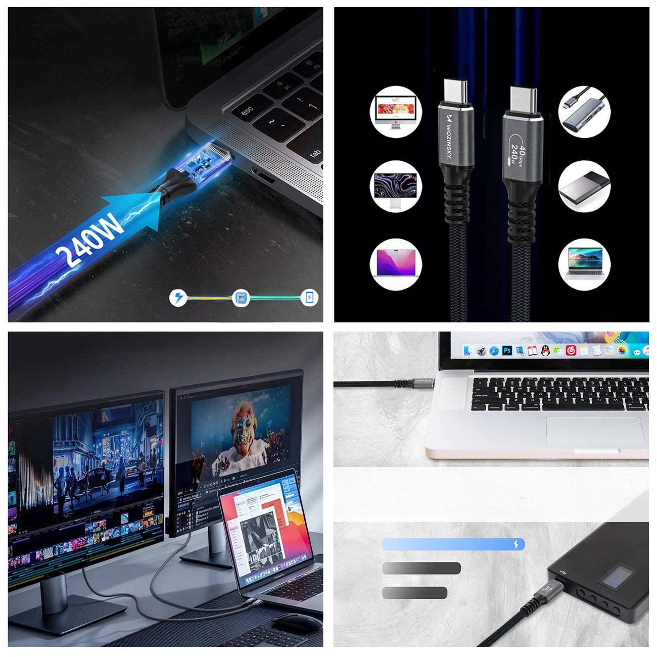 Wozinsky WPS-UY42S USB-C Thunderbolt 4 Kabel 240W 2m 4K - Schwarz