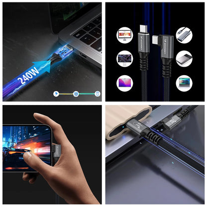 Wozinsky WPS3-UY41S USB-C Thunderbolt 4 240W 1m 4K Winkelkabel - Schwarz