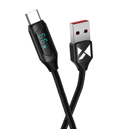 Wozinsky WUACC1 USB A - USB C Kabel mit Display 66W 6A 1m - Schwarz