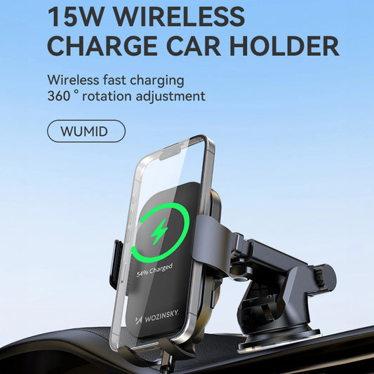 Wozinsky WUMID Auto-Armaturenbrett-Telefonhalterung mit 15 W induktivem Ladegerät, Schwarz