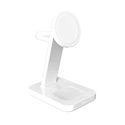 ZAGG Mophie Snap+ 3-in-1 Qi2 kabelloses Standladegerät für drei Geräte, kompatibel mit MagSafe und Qi2 – Weiß