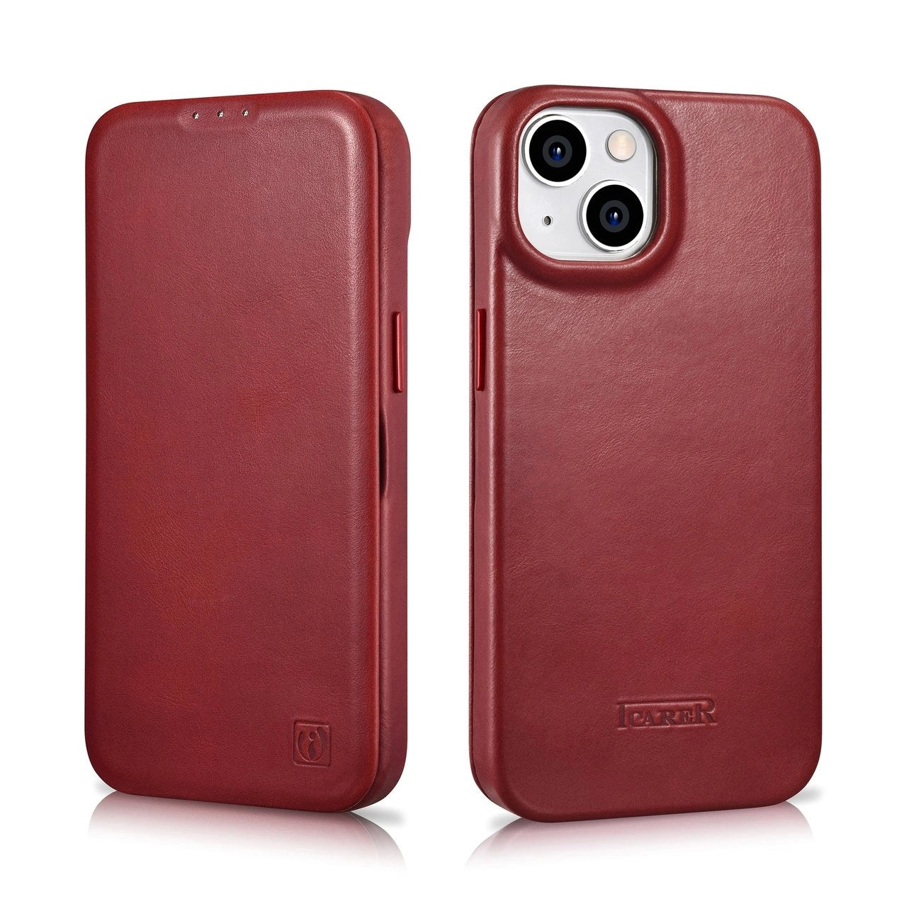 iCarer CE Oil Wax Premium Leather Folio Case iPhone 14 Plus Magnetic Flip Leather Folio Case MagSafe Red (AKI14220707-RD)