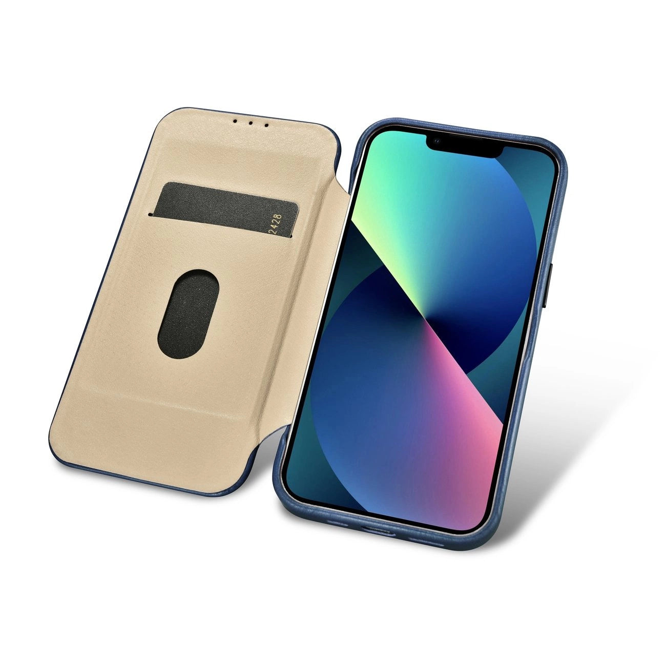 iCarer CE Oil Wax Premium Leather Folio Case iPhone 14 Plus magnetische Klapphülle MagSafe blau (AKI14220707-BU)