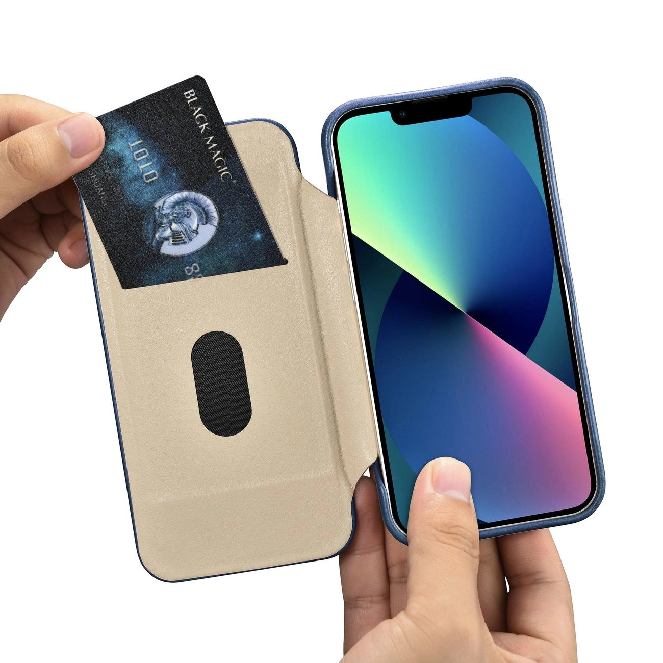 iCarer CE Oil Wax Premium Leather Folio Case iPhone 14 Plus magnetische Klapphülle MagSafe blau (AKI14220707-BU)