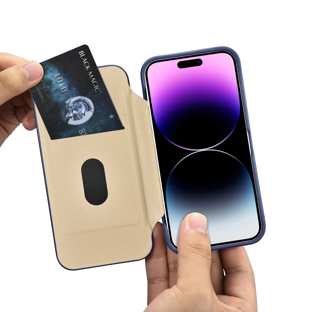 iCarer CE Premium Leather Folio Case iPhone 14 Pro Magnetic Flip Leather Folio Case MagSafe Blue (WMI14220714-BU)