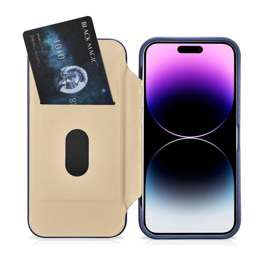 iCarer CE Premium Leather Folio Case iPhone 14 Pro Magnetic Flip Leather Folio Case MagSafe Blue (WMI14220714-BU)