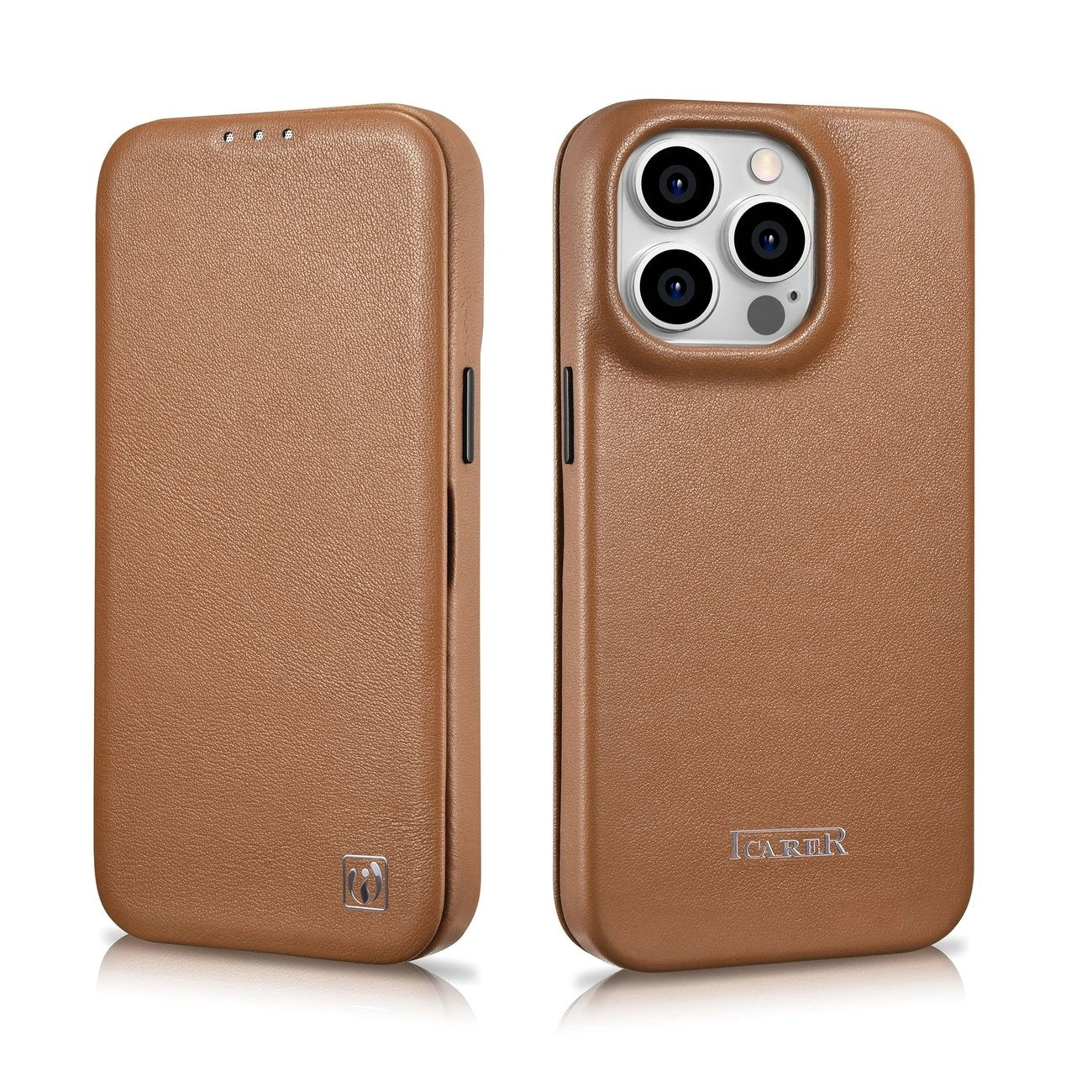 iCarer CE Premium Leather Folio Case iPhone 14 Pro Magnetic Flip Leather Folio Case MagSafe braun (WMI14220714-BN)