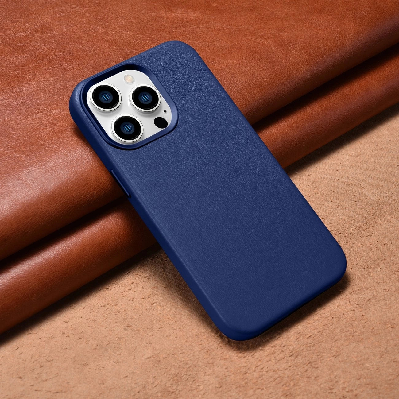 iCarer Case Leather Cover Echtleder Case für iPhone 14 Pro Max blau (WMI14220708-BU) (MagSafe kompatibel)